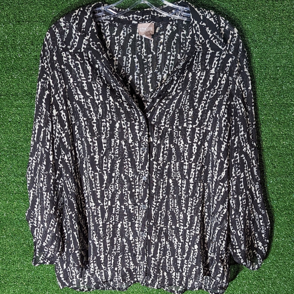 Chicos size 3 women's sheer with animal print stripes black and off white
